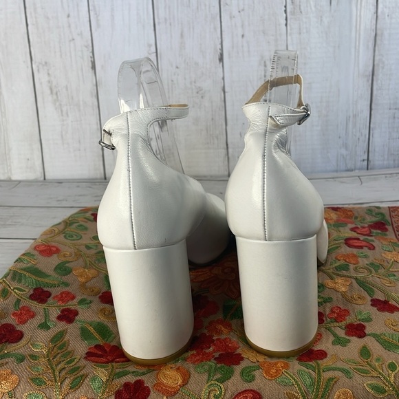 Marimekko White Block Heel Leather Ankle Strap Heels - Picture 4 of 11